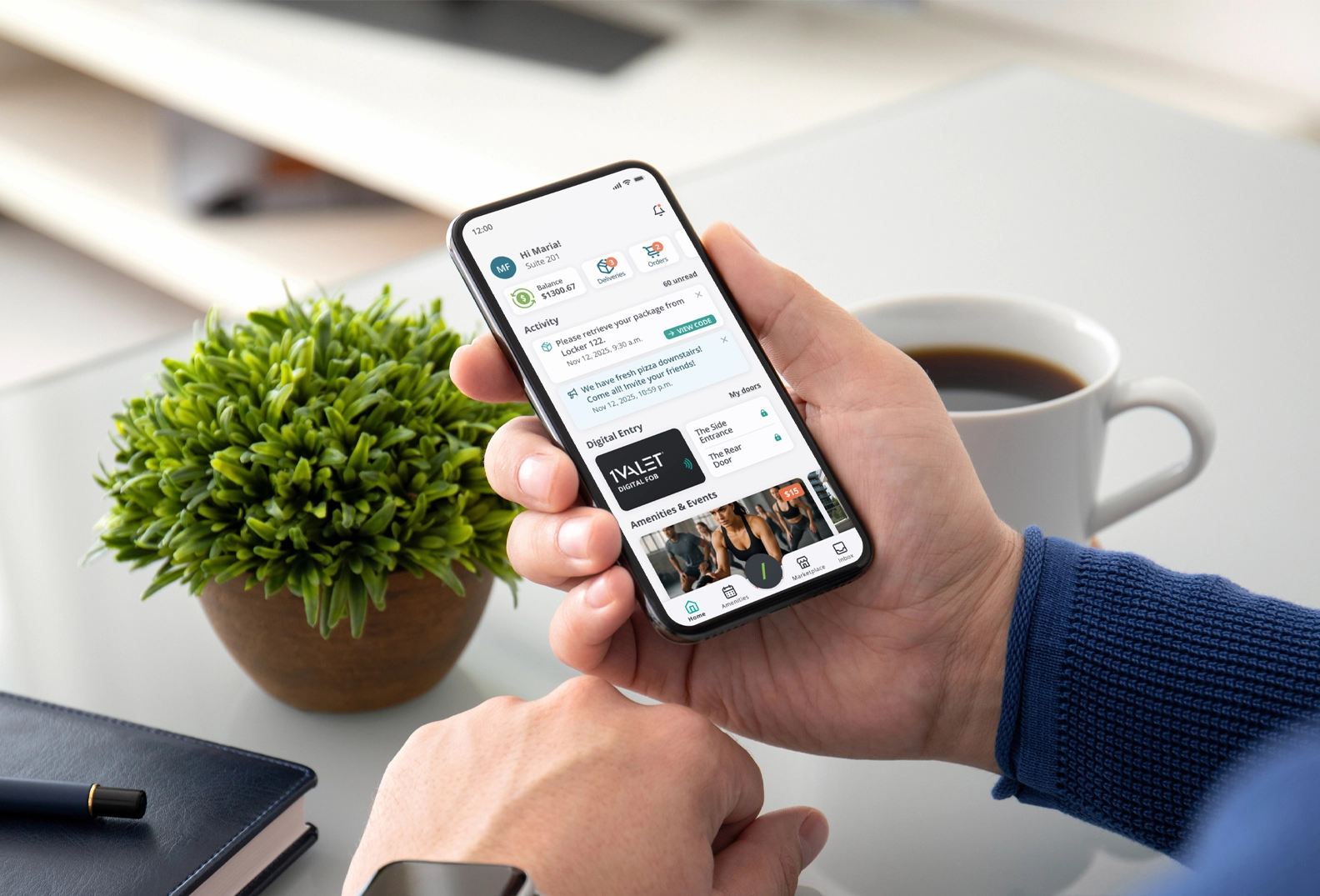 1VALET resident app on the screen of a smart phone