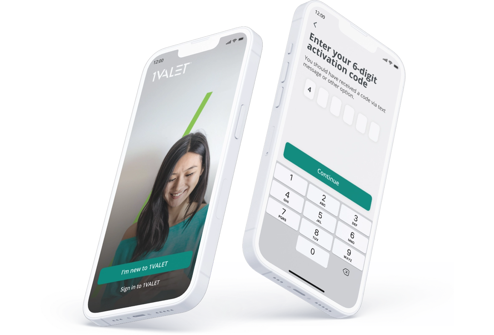 Smart phone mockup with 1VALET's move-in journey on the screen