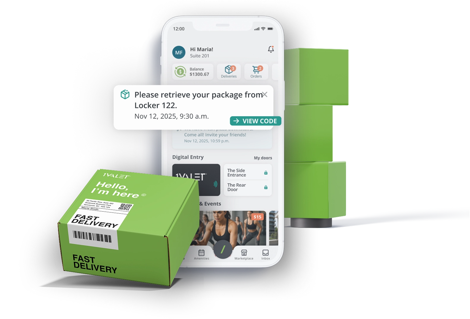 Mockup of 1VALET patented parcel delivery application