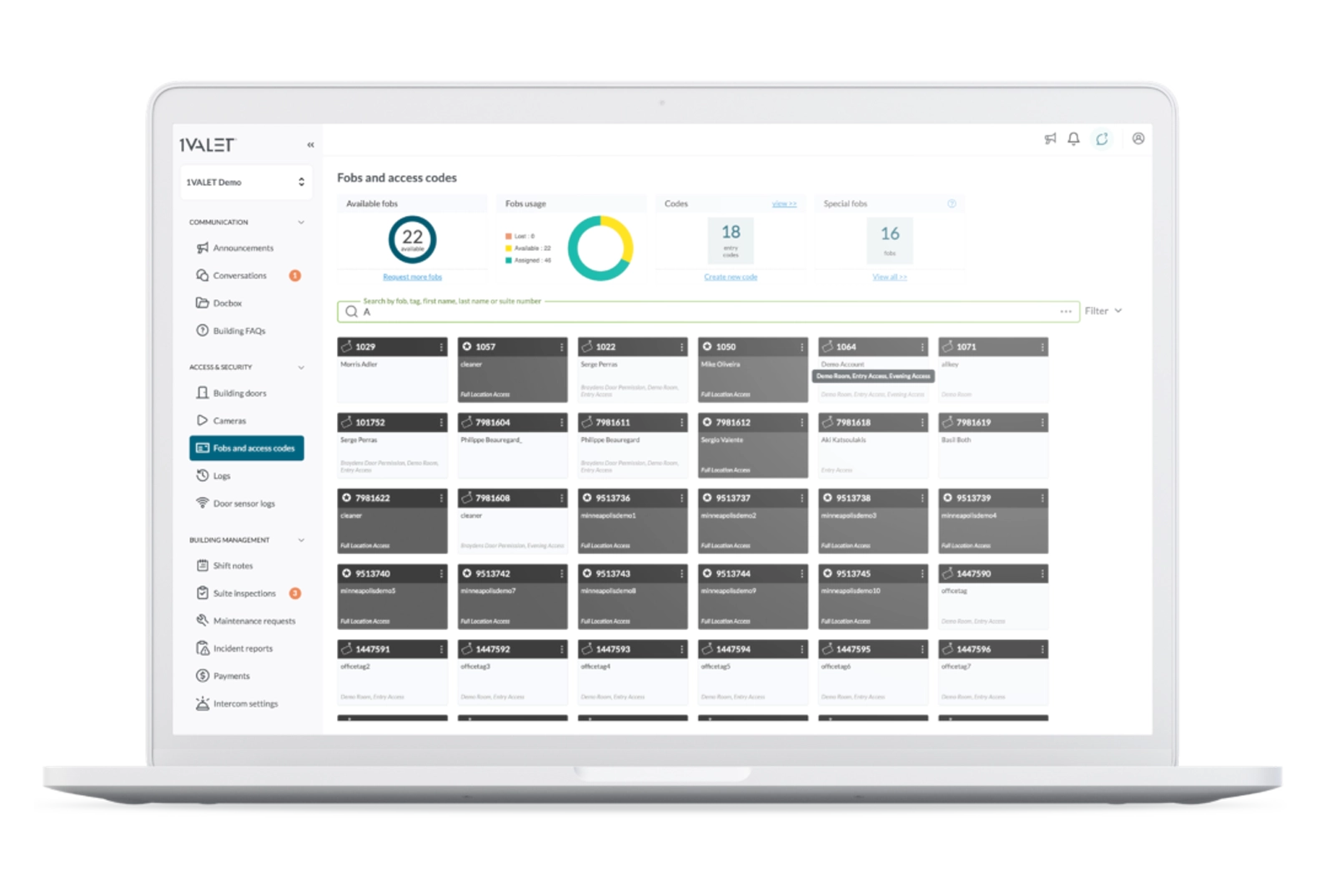 Mockup of 1VALET's dashboard on a laptop