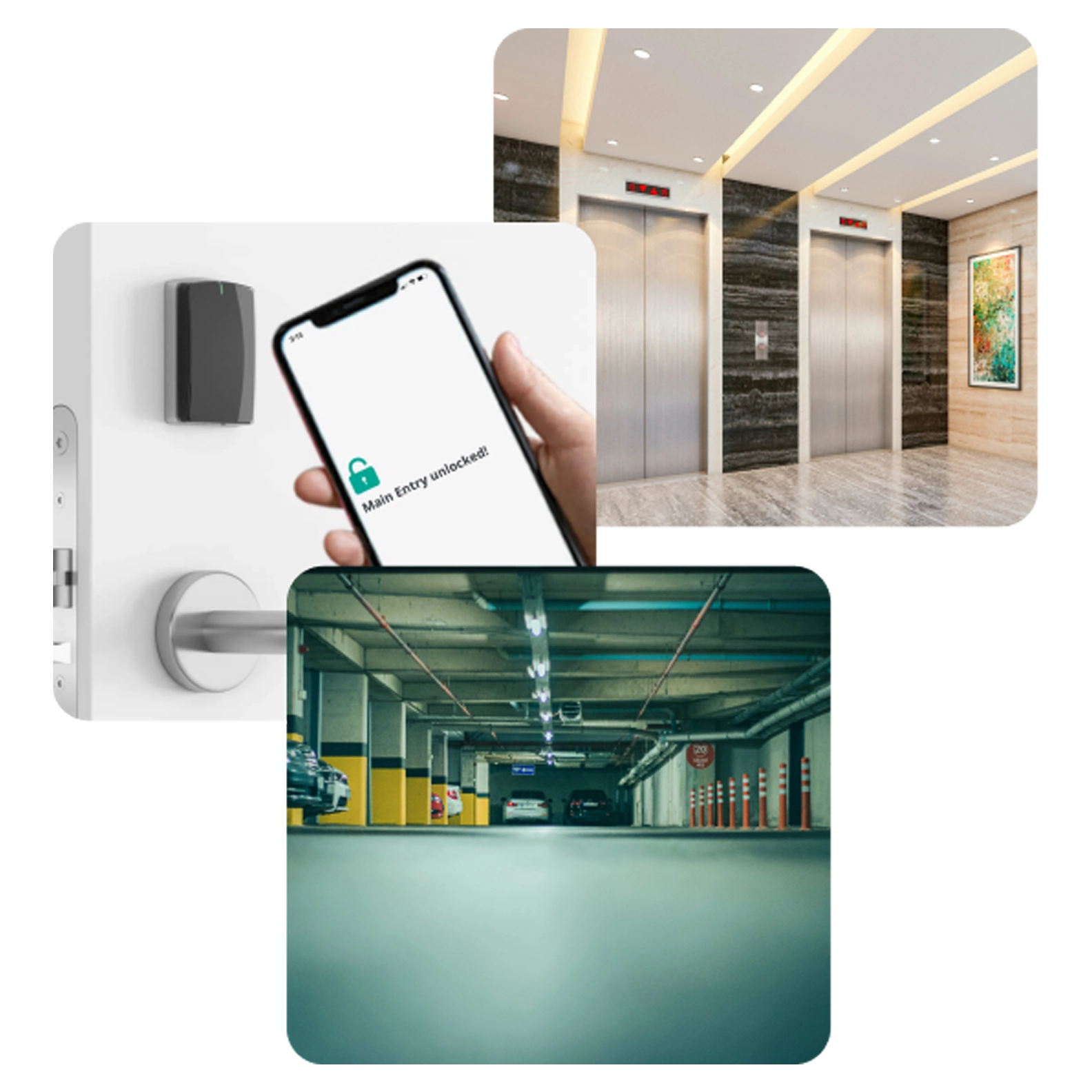 Collage of access points of a building