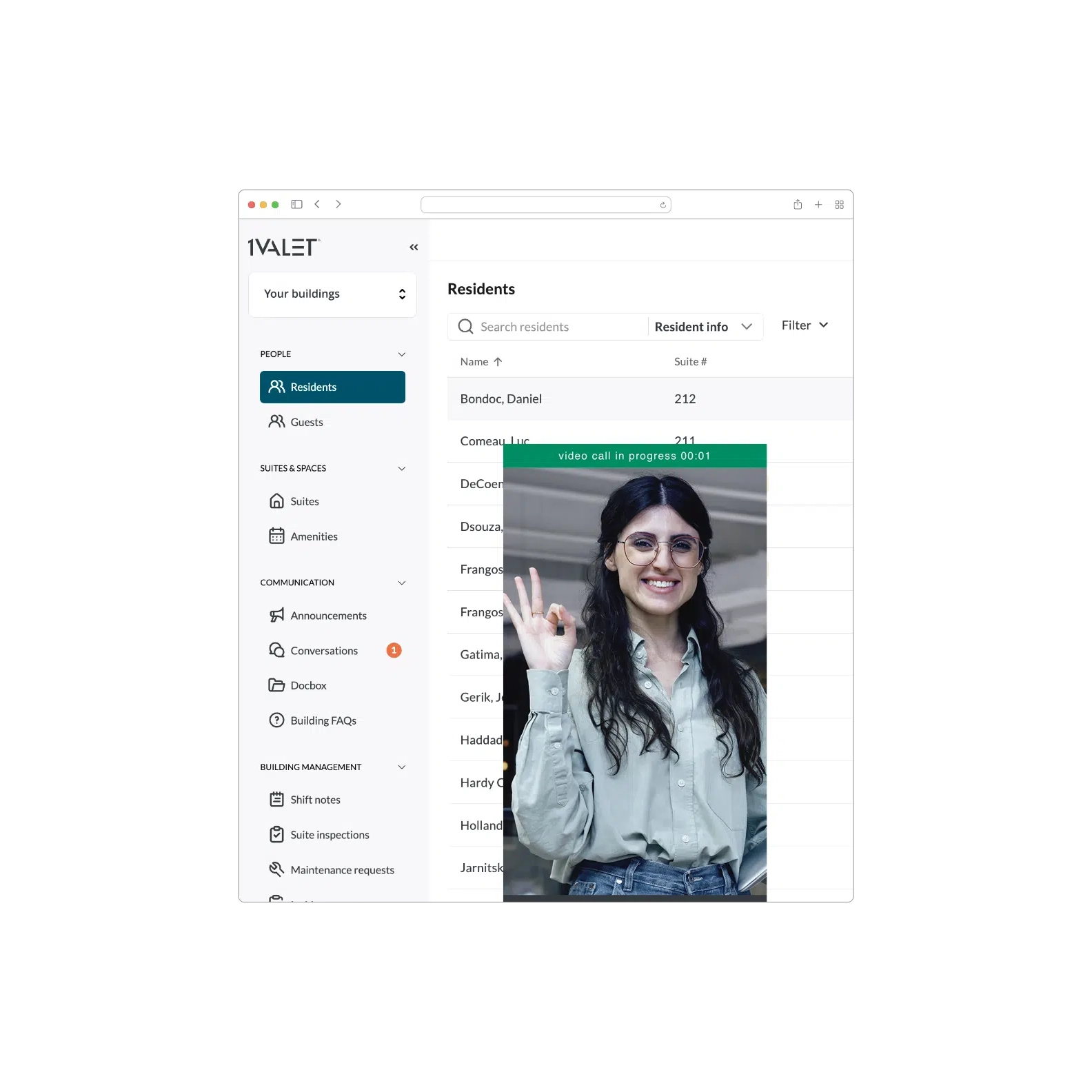 Screenshot of 1VALET's access screen