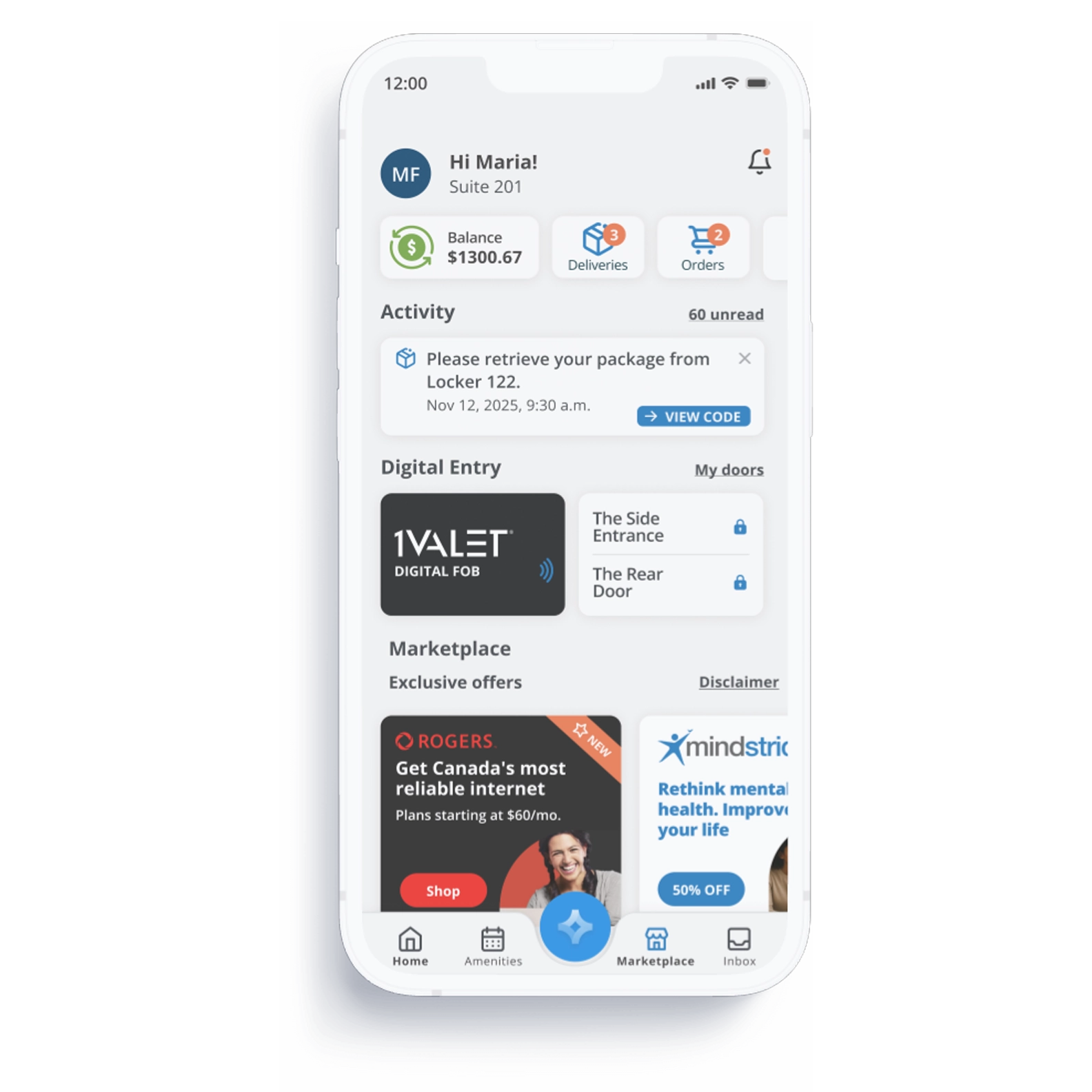 1VALET's home screen mocked up on a smartphone