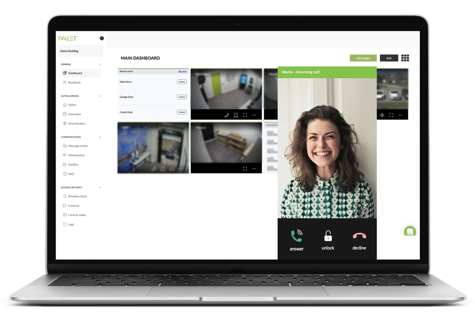 1VALET's video calling and CCTV feature