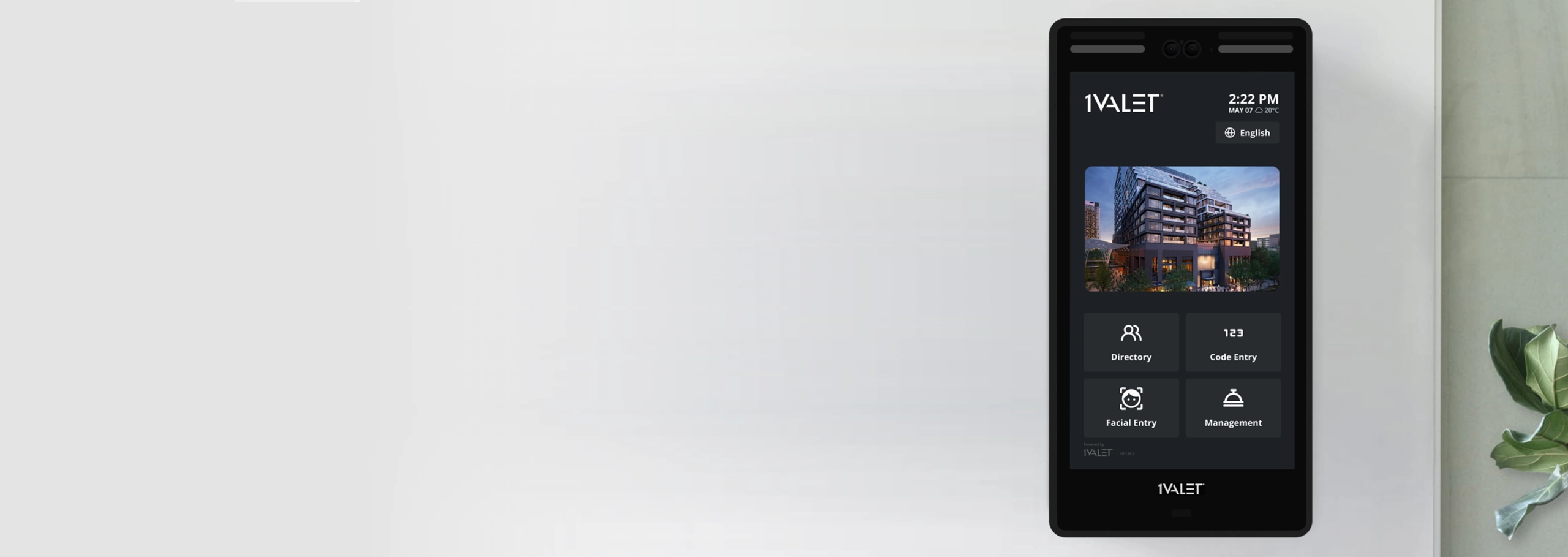 1VALET's wall-mounted video entry system on a wall 