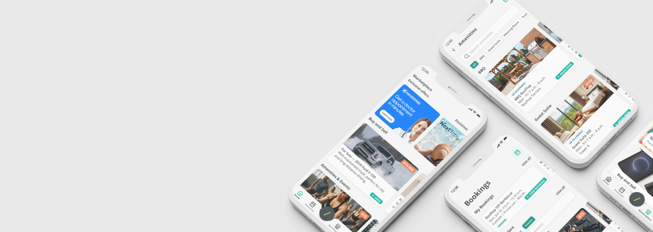 Smartphone flat lay graphic with the 1VALET resident app on the screens