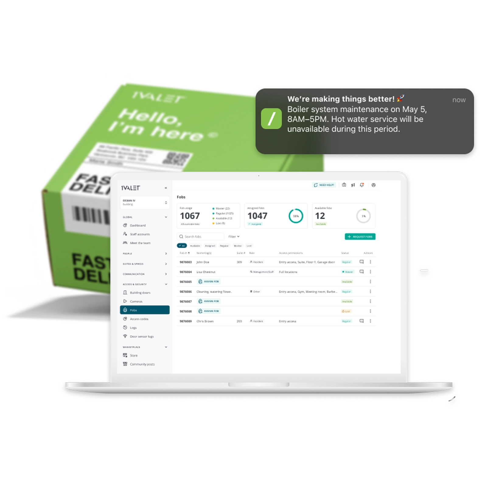 Mockup of 1VALET patented parcel delivery application